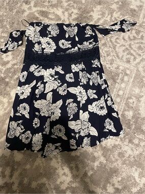 Women’s Navy Floral Skirt with White Print off the shoulder